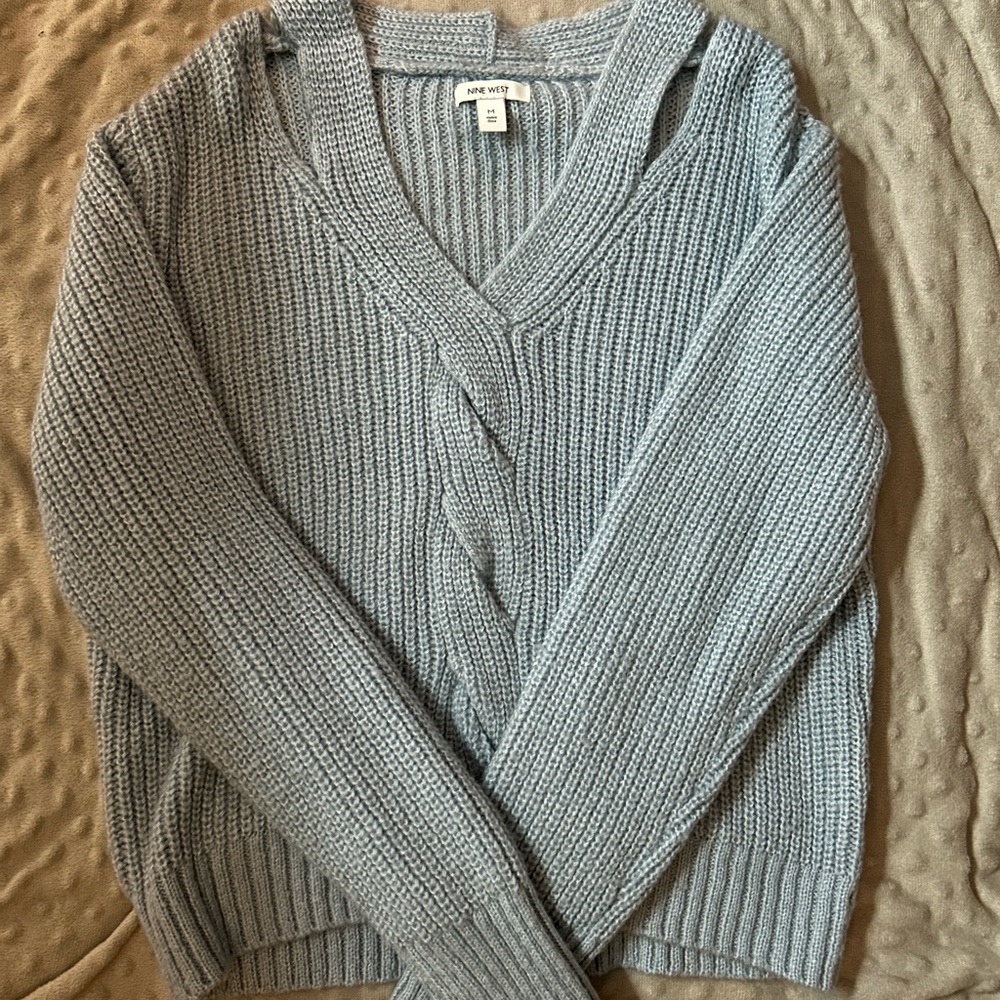 Nine West Light Blue V-Neck Sweater